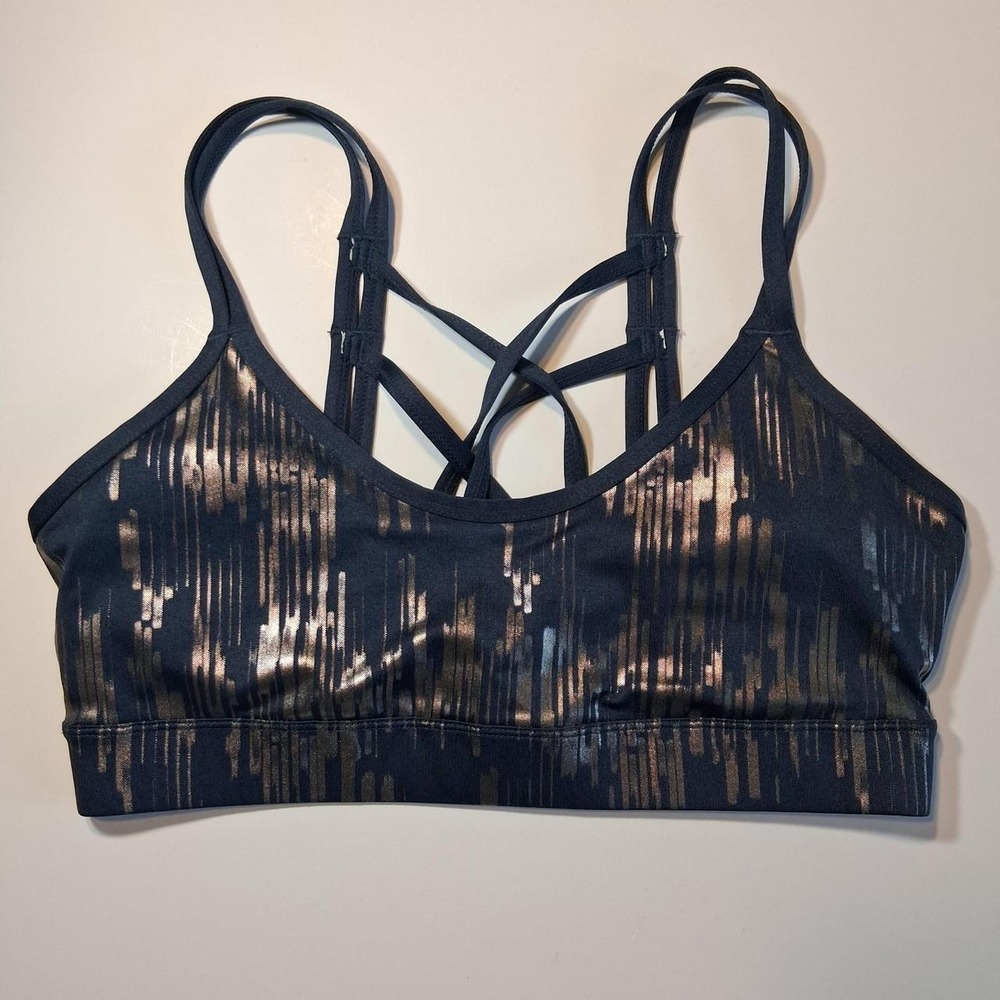 Womens navy/gold fleck sports bra gym active wear sports